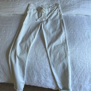Hudson white skinny corseted jeans